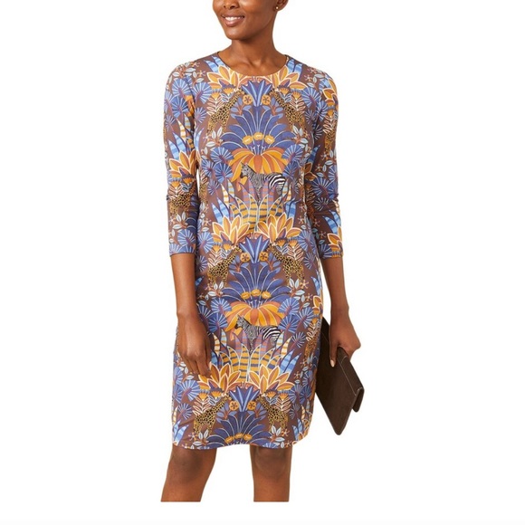 NWT J. MCLAUGHLIN Sophia Safaria Floral Dress Catalina Cloth Brown Multicolor S - Picture 1 of 5